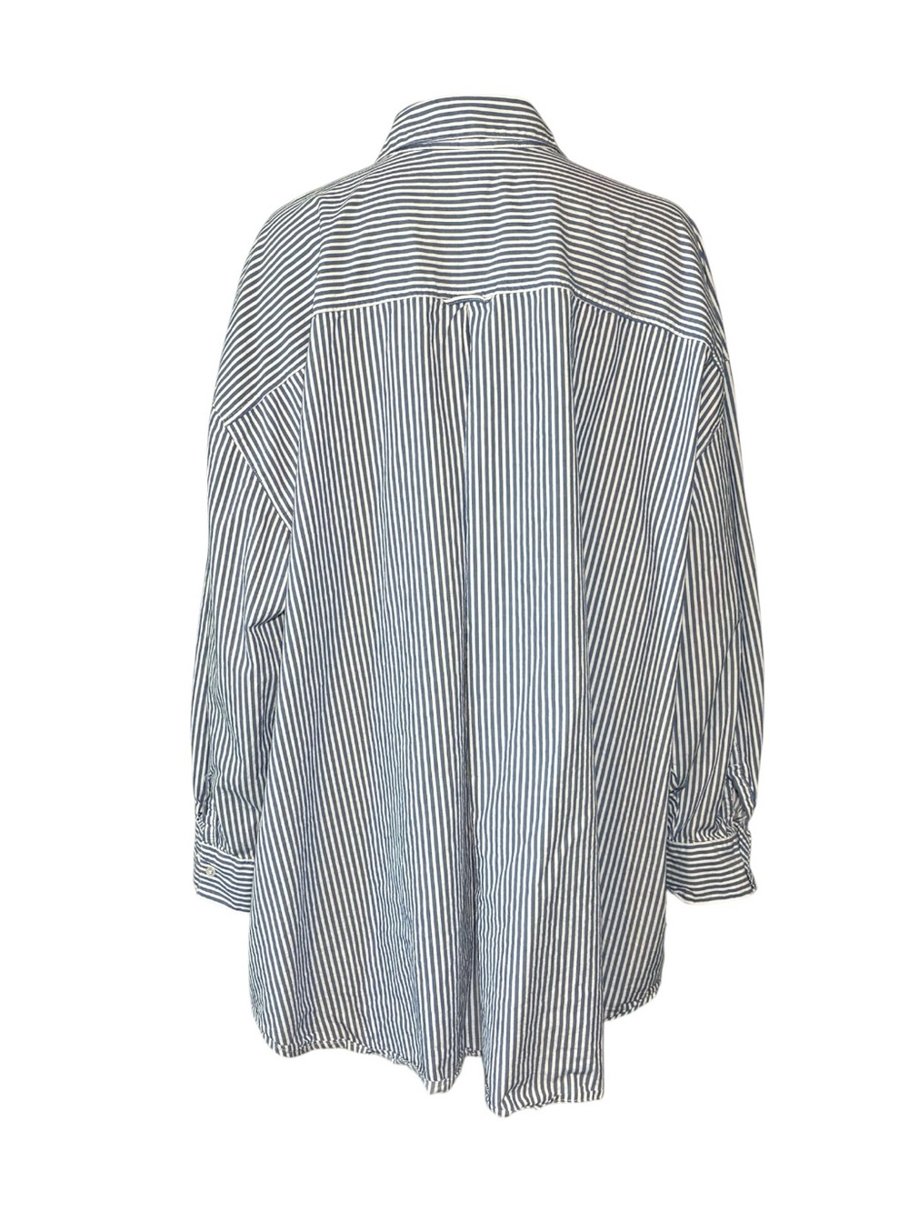 Old Navy Womens 3X Blue White Striped Button Down Shirt Long Sleeve 100% Cotton - Picture 2 of 7